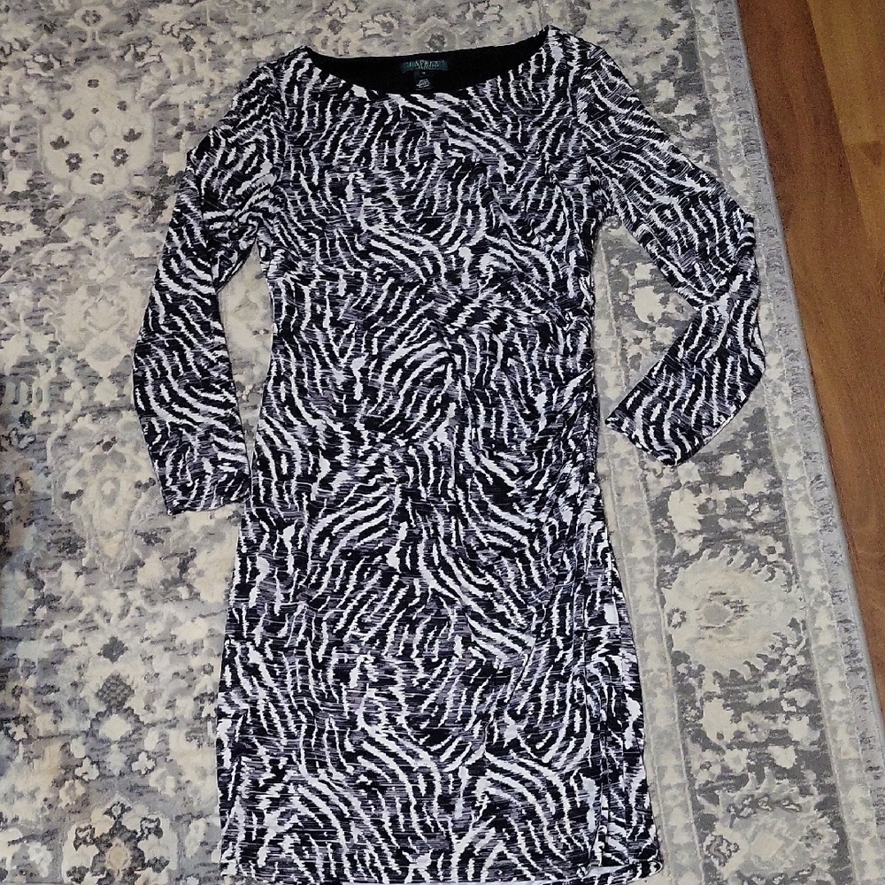 Lauren Ralph Lauren Black and White Patterned Long Sleeve Dress